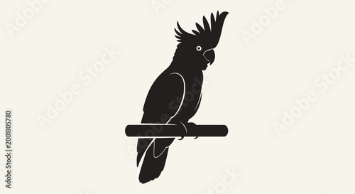 Black Silhouette of a Cockatoo Bird.