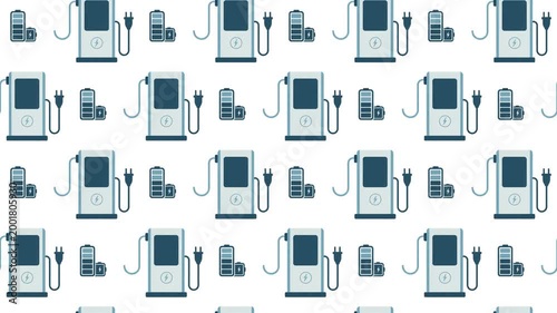 EV Charging Station and Battery Seamless Pattern Background, sustainable transport and energy concept