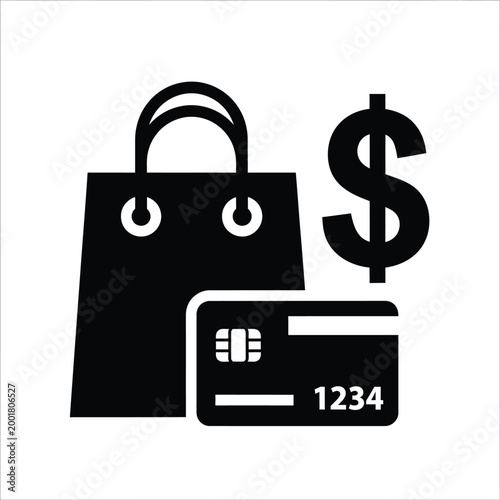 shopping bag with credit card and dollar sign icon on white background high quality professional detailed modern elegant stylish clean