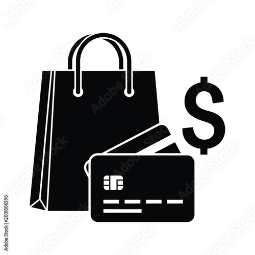 Fotografie shopping bag with credit card and dollar sign black flat icon high quality profe