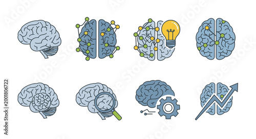 Brain illustrations with creative concepts.