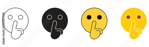 Feedback emojis icon set. Hush female emoji emoticon making a silence quiet shh sign with her finger , vector illustration.