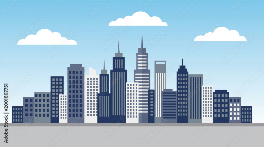 Fototapeta premium A futuristic cityscape at dusk showcases sleek skyscrapers and digital circuit board patterns with clouds floating by