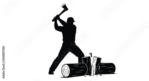lumberjack silhouette with axe and logs high quality