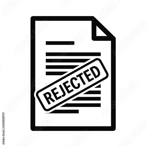 rejected document icon in black and white with diagonal stamp high quality professional detailed modern elegant stylish clean crisp vibrant