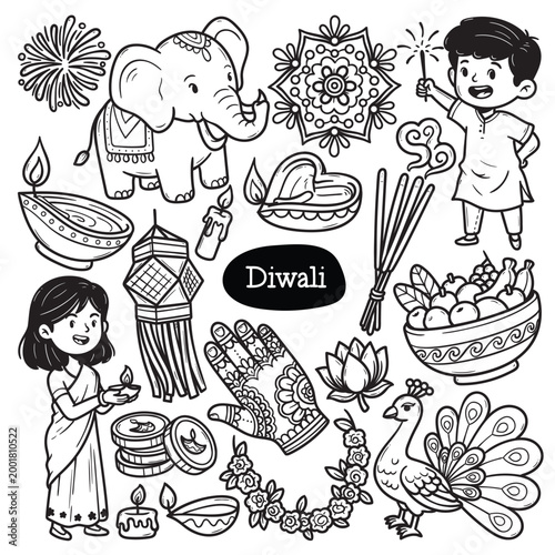 Cute Diwali Doodle Illustration Art Collection Pack