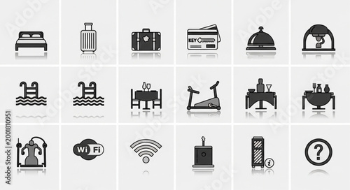 Collection of Hotel Service Icons Representing Amenities and Facilities.