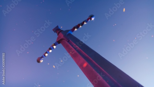 Tableau sur toile Ancient runic enchanted sword slowly gaining its power