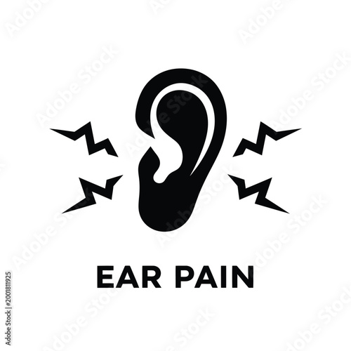 ear pain icon with black silhouette and lightning bolts on white background high quality professional detailed modern elegant stylish clean