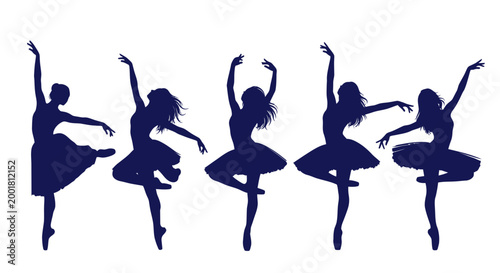 Ballet dancers silhouette, graceful poses, artistic performance, white background