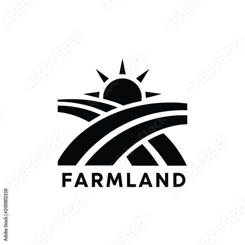 farmland logo with sun and fields design on white background high quality professional detailed modern elegant stylish clean crisp vibrant