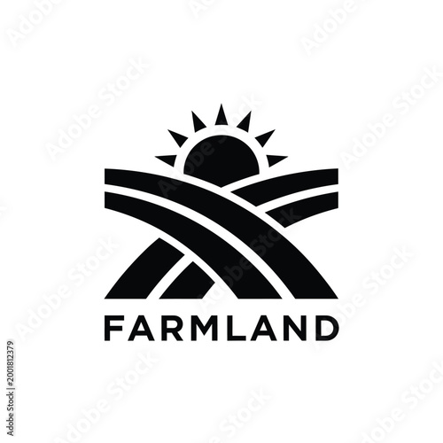 farmland logo with sun and fields design on white background high quality professional detailed modern elegant stylish clean crisp vibrant