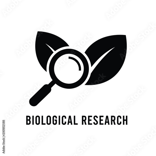 biological research icon with magnifying glass and leaves on white background high quality professional detailed modern elegant stylish clean crisp