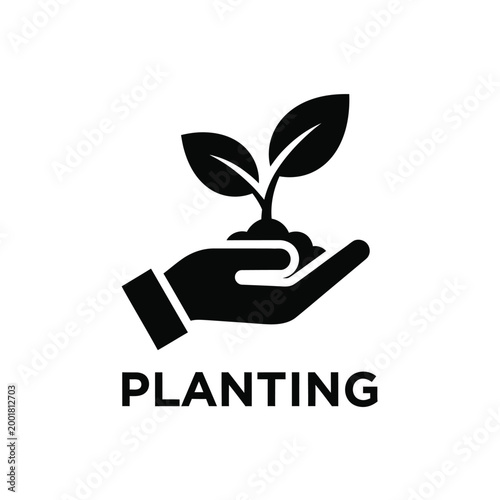 hand holding a seedling black silhouette on white background high quality professional detailed modern elegant stylish clean crisp vibrant colorful