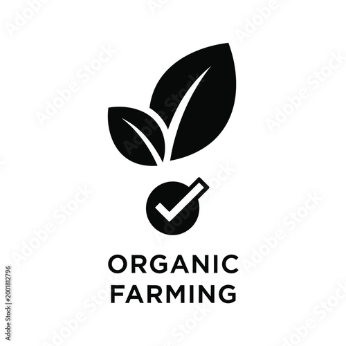 organic farming logo with black leaves and checkmark on white background high quality professional detailed modern elegant stylish clean crisp
