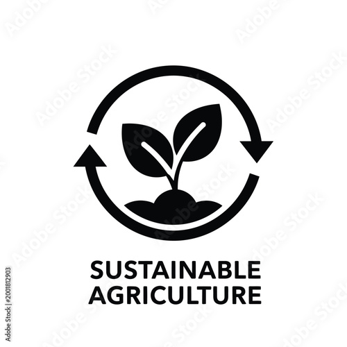 sustainable agriculture icon with circular arrows and plant silhouette high quality professional detailed modern elegant stylish clean crisp vibrant colorful