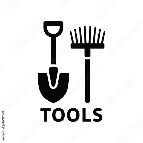 shovel and rake tools icon in black silhouette on white background high quality professional detailed modern elegant stylish clean crisp