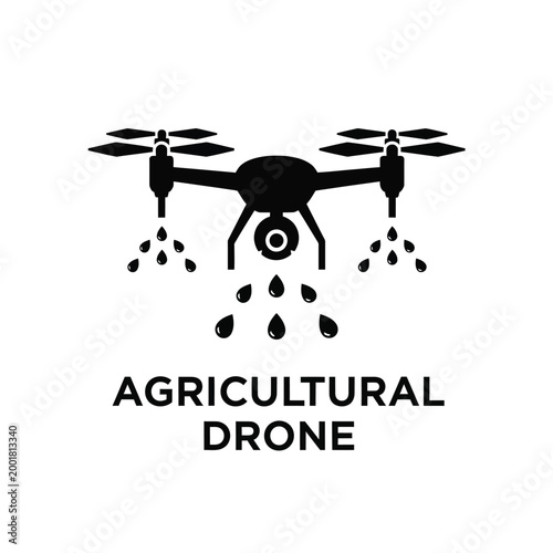 agricultural drone spraying water droplets in black silhouette on white background high quality professional detailed modern elegant stylish clean crisp