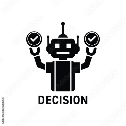 robot holding check marks decision icon black silhouette on white background high quality professional detailed modern elegant stylish clean crisp