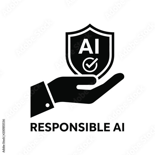 hand holding shield with ai text and checkmark icon black and white high quality professional detailed modern elegant stylish clean