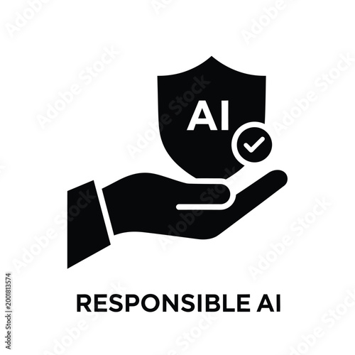 hand holding shield with ai text and checkmark icon black and white high quality professional detailed modern elegant stylish clean