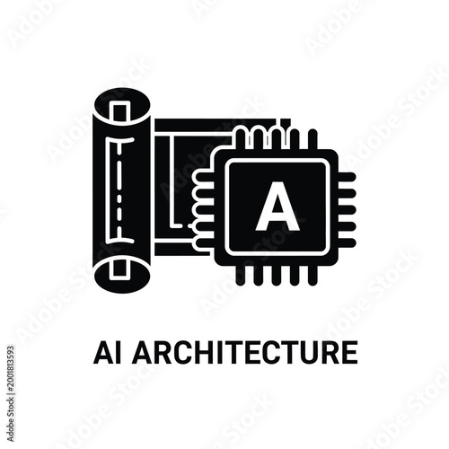 ai architecture icon with blueprint and processor on white background high quality professional detailed modern elegant stylish clean crisp vibrant