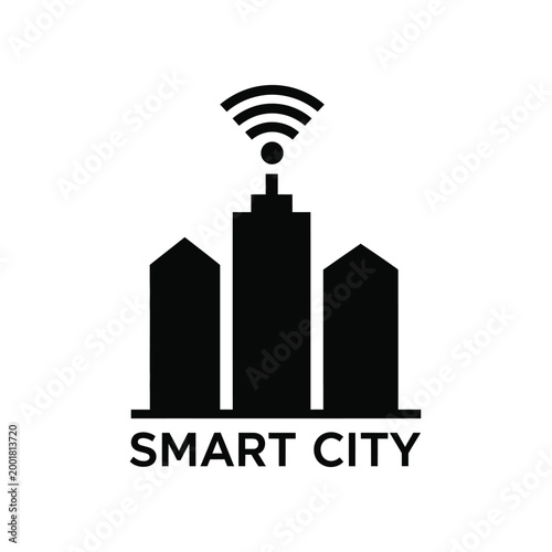 smart city icon with wifi signal above buildings on white background high quality professional detailed modern elegant stylish clean crisp