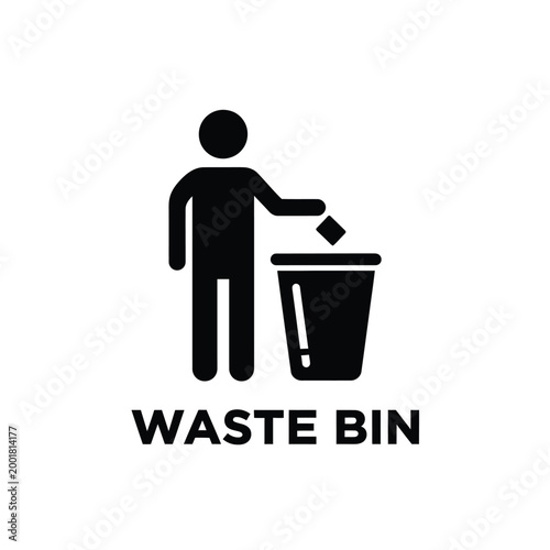 waste bin icon with person disposing trash black silhouette on white background high quality professional detailed modern elegant stylish clean