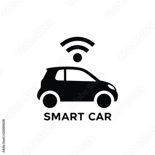 smart car icon with wifi signal above black silhouette on white background high quality professional detailed modern elegant stylish clean