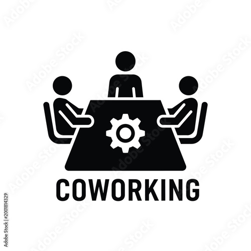 coworking space icon with people around table and gear symbol high quality professional detailed modern elegant stylish clean crisp vibrant