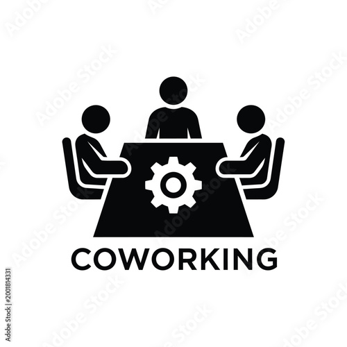coworking space icon with people around table and gear symbol high quality professional detailed modern elegant stylish clean crisp vibrant