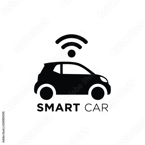 smart car icon with wifi signal above black silhouette on white background high quality professional detailed modern elegant stylish clean