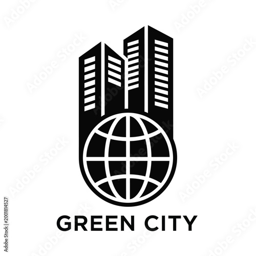 green city logo with globe and skyscrapers on white background high quality professional detailed modern elegant stylish clean crisp vibrant