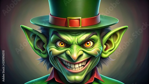Green leprechaun grinning illustration
