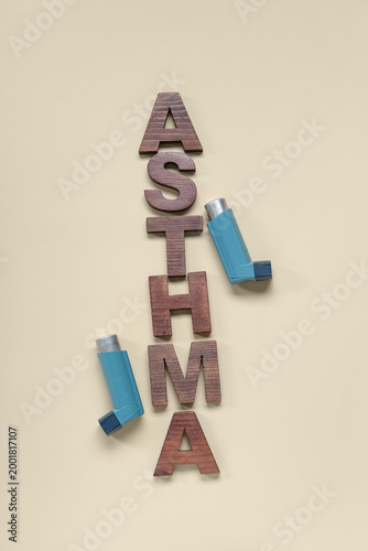 Word ASTHMA and inhalers on...