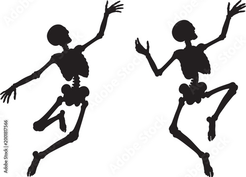 dancing skeleton silhouettes spooky skull bones character set vector illustration 