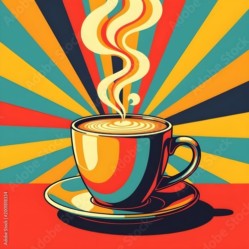 retro pop art with steaming latte