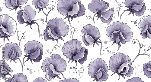 Purple flowers, floral pattern, lavender blooms, botanical design, seamless background