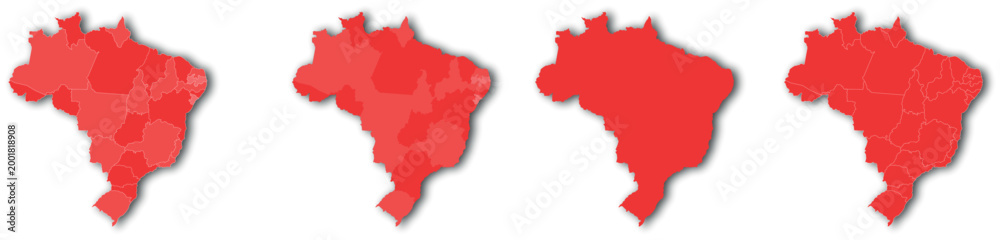 Fototapeta premium Brazil Map Variations Set with State Divisions Red Vector Illustration