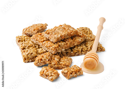 Honey with tasty kozinaki o...