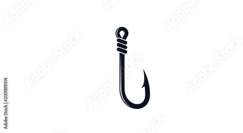 Black fishing hook icon with a sharp point and a barbed end used for catching fish in recreational and professional angling.