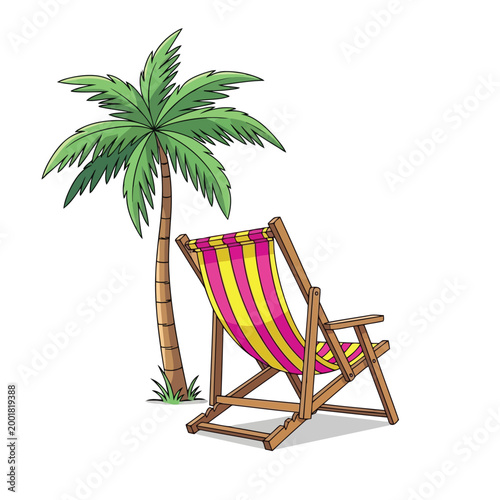 Colorful beach chair and palm tree on for summer vacation vector illustration