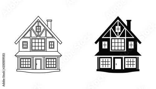 Charming traditional house outline and silhouette vector graphic for residential property design