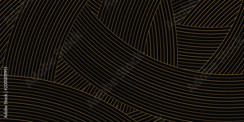 Luxury abstract background with gold wavy lines on black. Elegant minimal pattern for premium branding, wallpaper, covers, and modern graphic design projects.