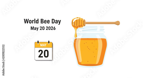 World Bee Day Celebration with Honey Jar and Calendar Reminder