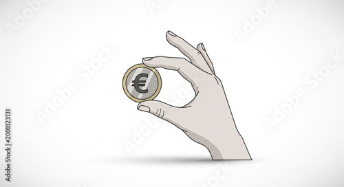 Hand holding a euro coin illustration with sketch effect.