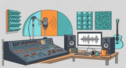 Fotografía Professional Recording Studio Equipment with Mixing Console and Speakers