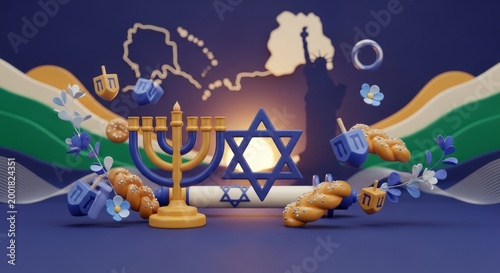 Jewish American Heritage Month celebration with 3D icons