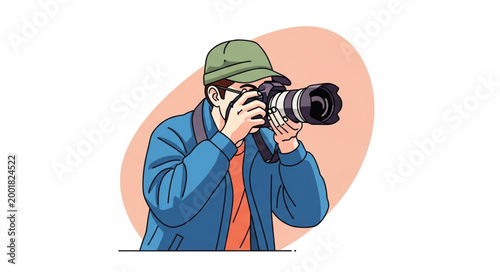 Photographer Holding Camera Taking Pictures Outdoors.