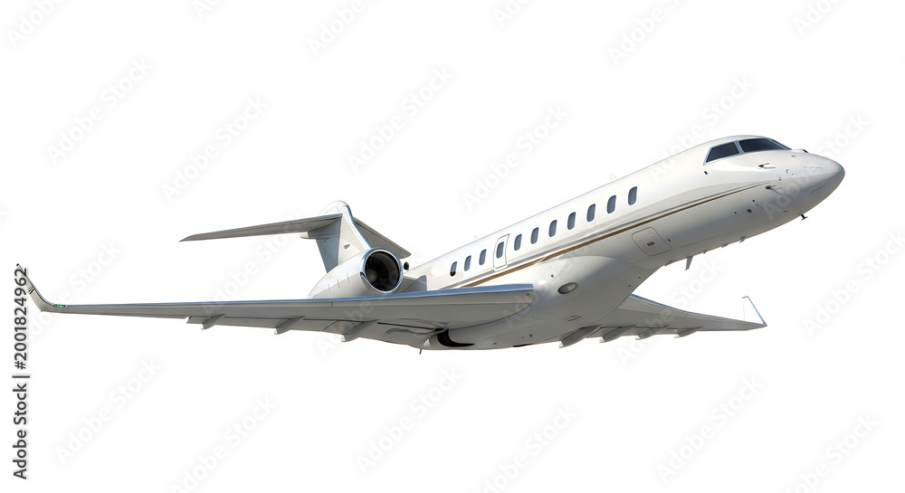 Obraz premium luxury private jet ascending in clear sky with sleek white design